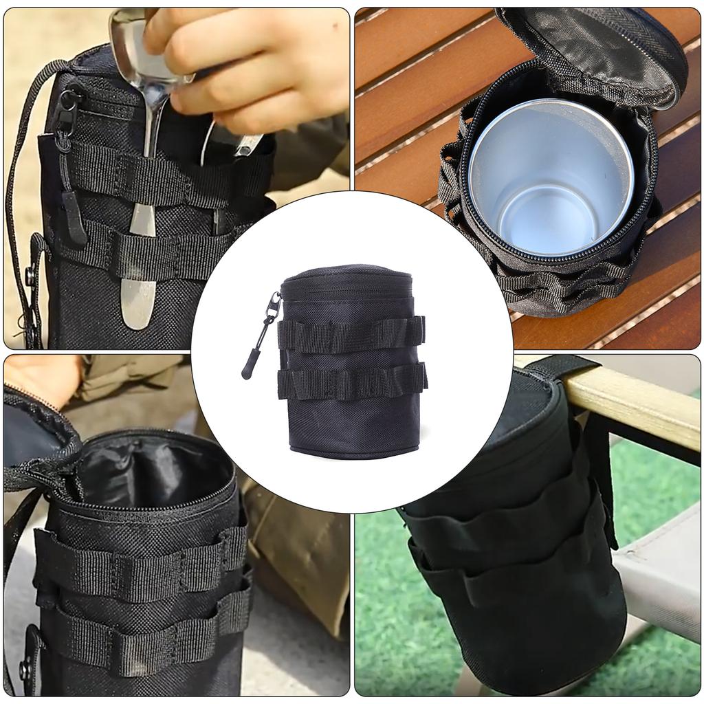 Outdoor Travel Water Bottle Storage Bag Holder Hiking Camping Portable Water Cup Carrier Black S