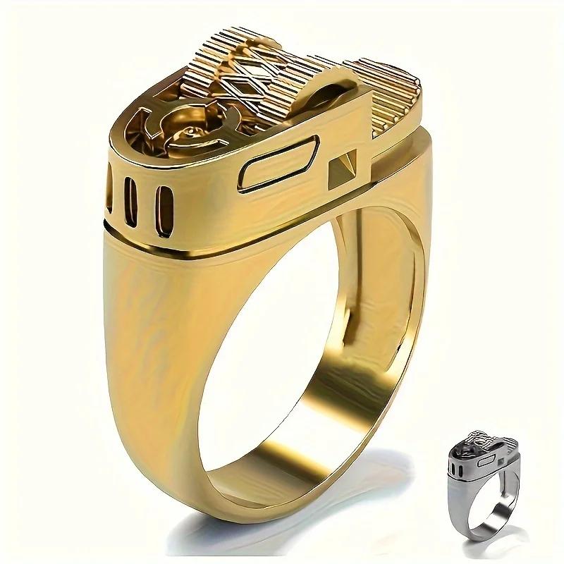 Men's Trendy Fashionable Copper Ring, Cool and Creative Simulation Lighter Design Rotatable Ring