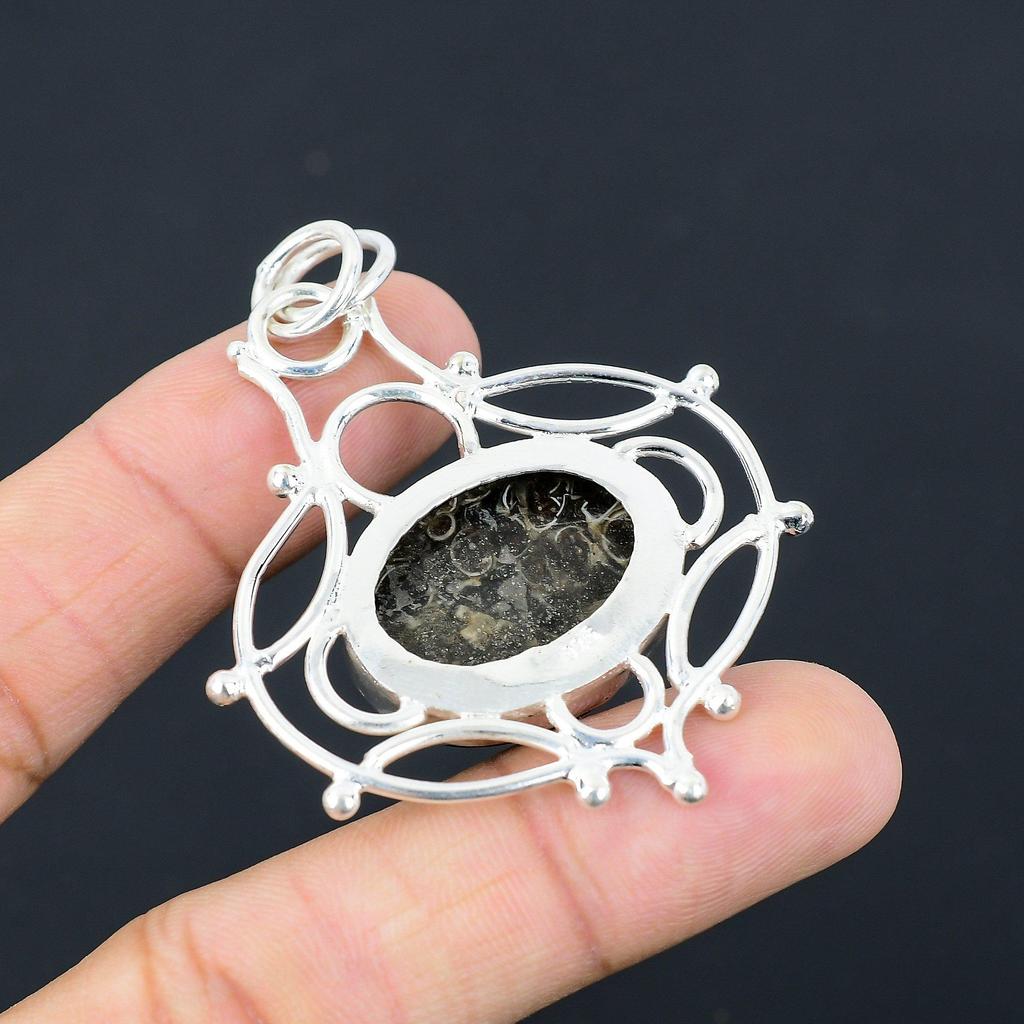Mothers Day Sale Oval Turritella Agate Stone Art Deco Sister Pendant 925 Silver