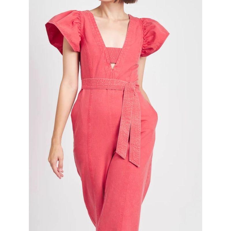 

Экспорт Мода Элегантный V-образный вырез Глубокий вырез Рюши Крутая леди Элегантность Облегающий талию Стройнящий Социалитка Взрослая леди Женственный Высокий комбинезон Red L