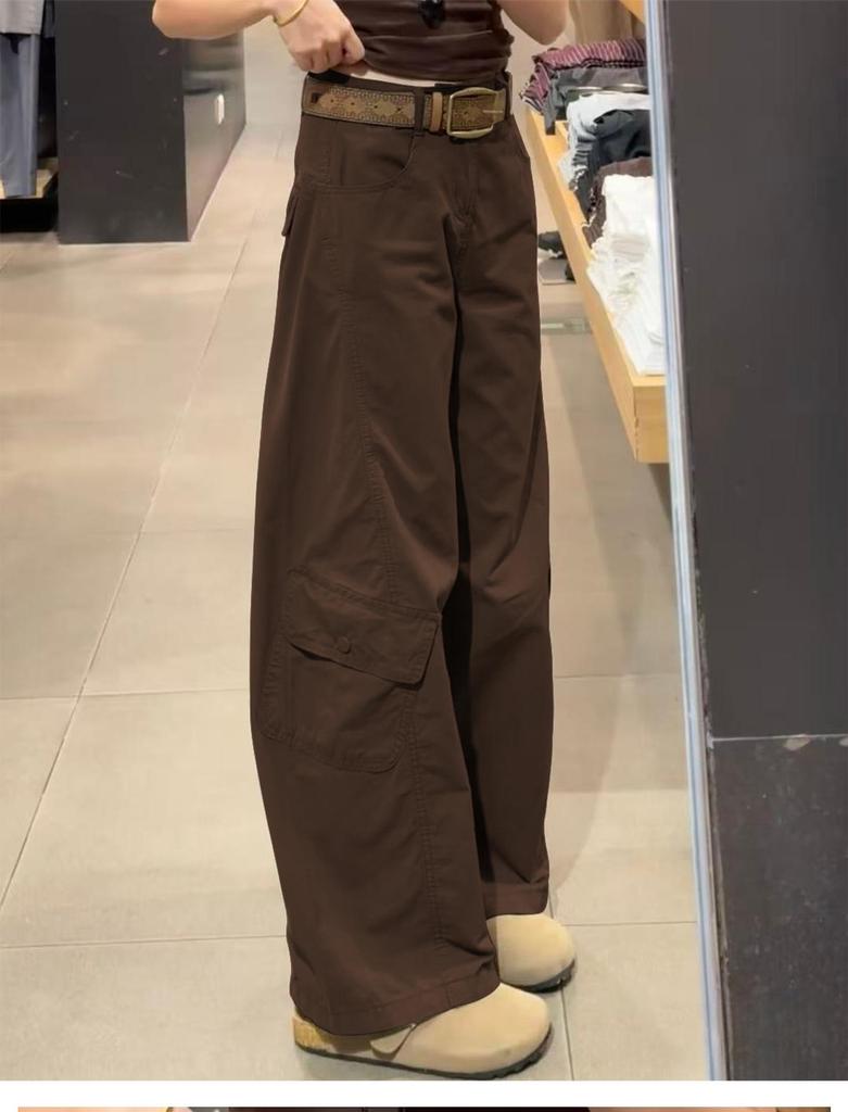 Women's Army Green High-Waisted Wide-Leg Cargo Pants - Petite, Loose-Fit, Slimming, Casual Spring 2026 Style