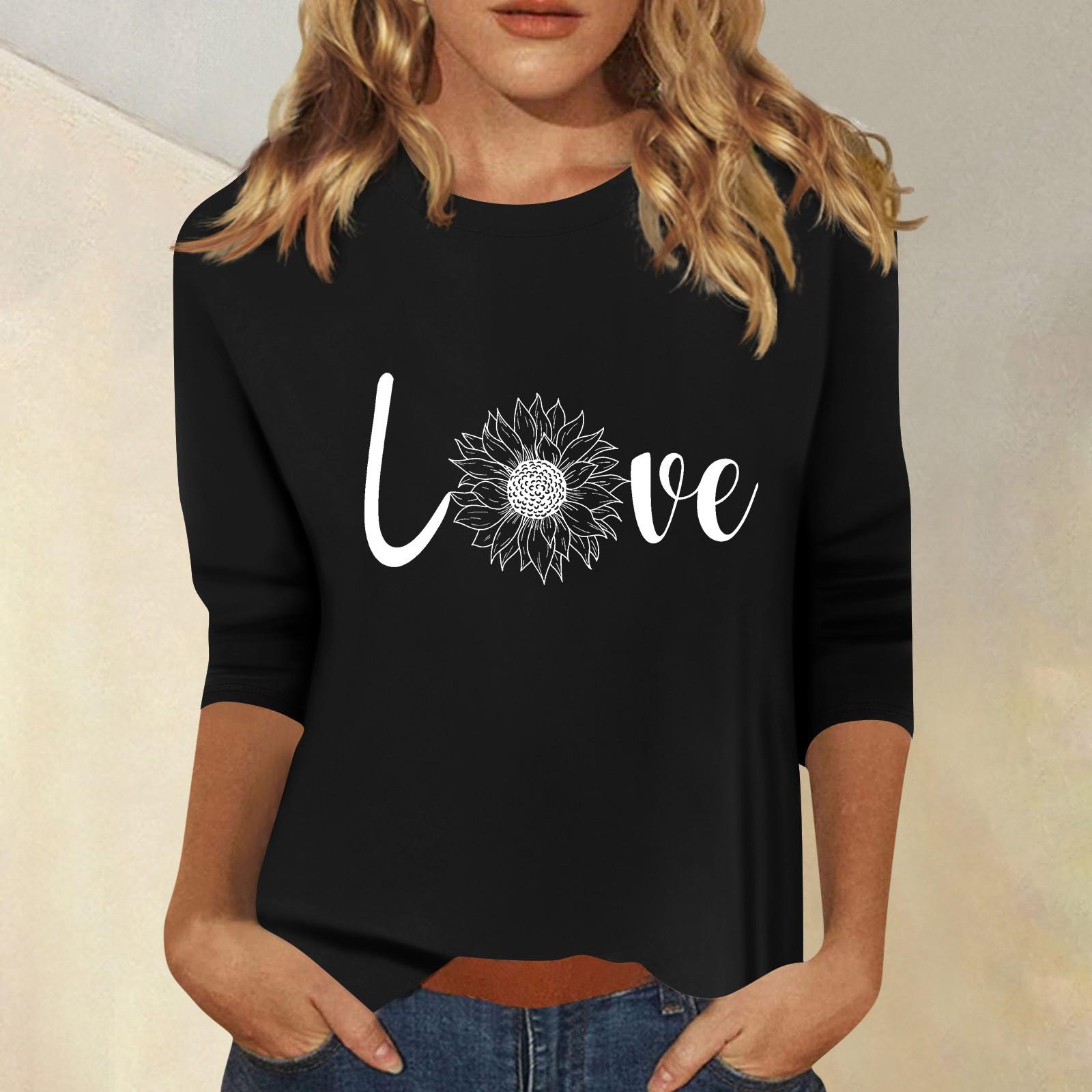 

Женская мода повседневный принтованный топ с семью рукавами и круглым вырезом M чёрный