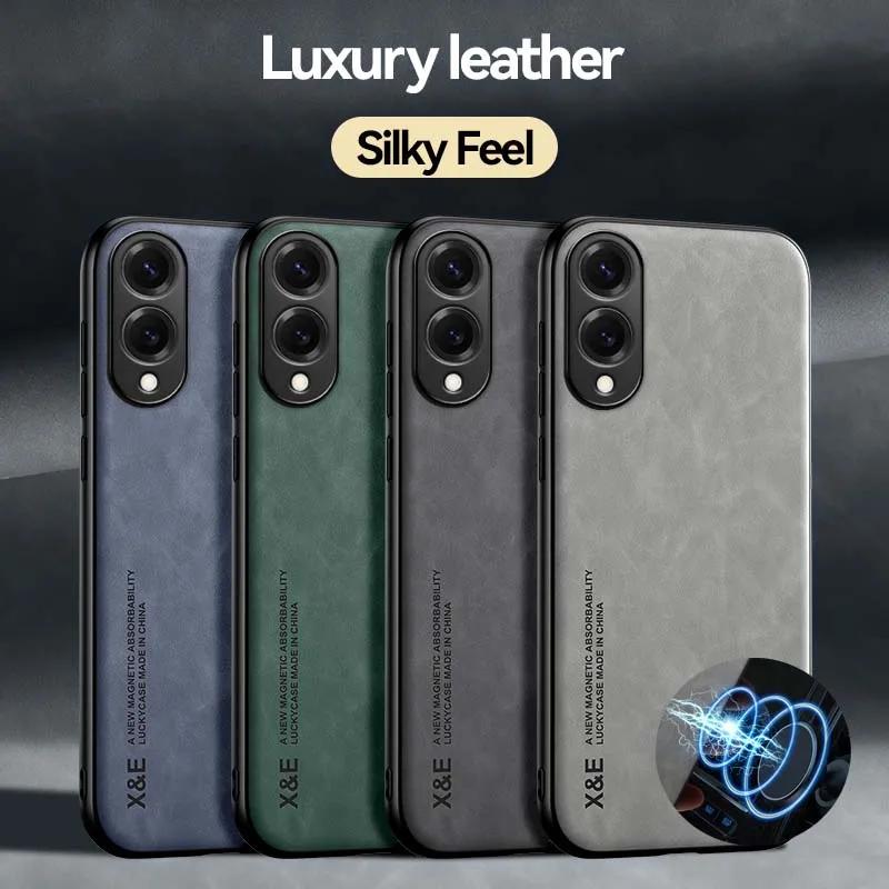 Luxury Leather Case For Samsung Galaxy S25 Edge Cover With Metal Plate Support Car Hold Cover Capa Fundas