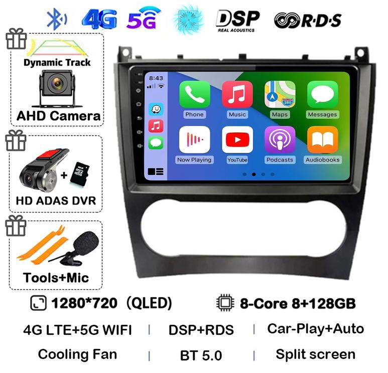Android 14 Carplay Auto Car Radio For Benz W203 W209 C180 C200 C220 C230 Video Multimediale Player Auto Autoradio GPS 360 Camera