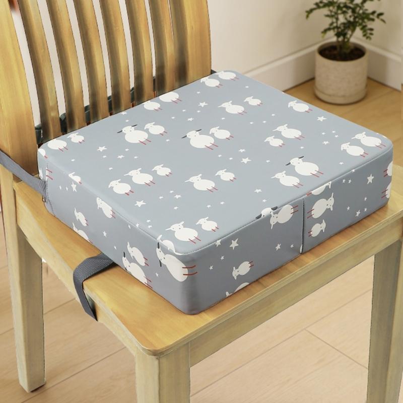 Booster Seat for Dining Table Printed Pattern Kids Booster Seat with Safety Buckles Anti-Slip Bottom Heightening Cushion