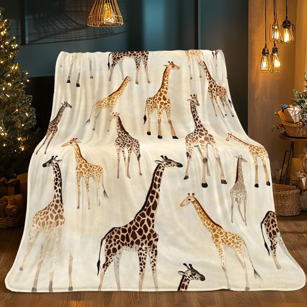 1pc Giraffe Print Flannel Blanket - Lightweight, Soft & Warm Digital Print for Bedding, Sofa, Travel, Camping, Living Room