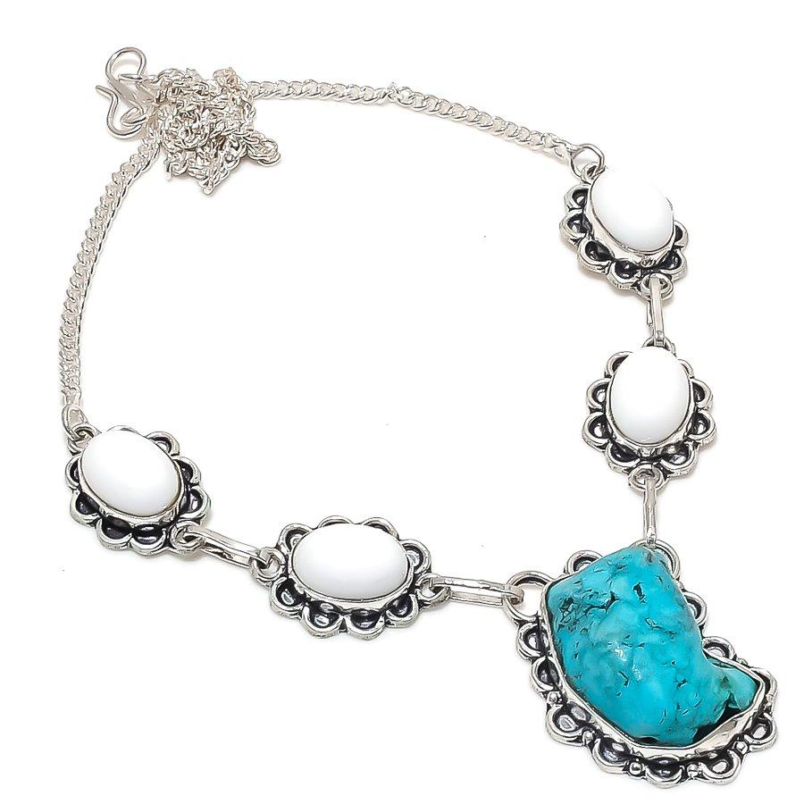 Tibetan Turquoise, Coral Gemstone 925 Sterling Silver Jewelry Necklace 18"