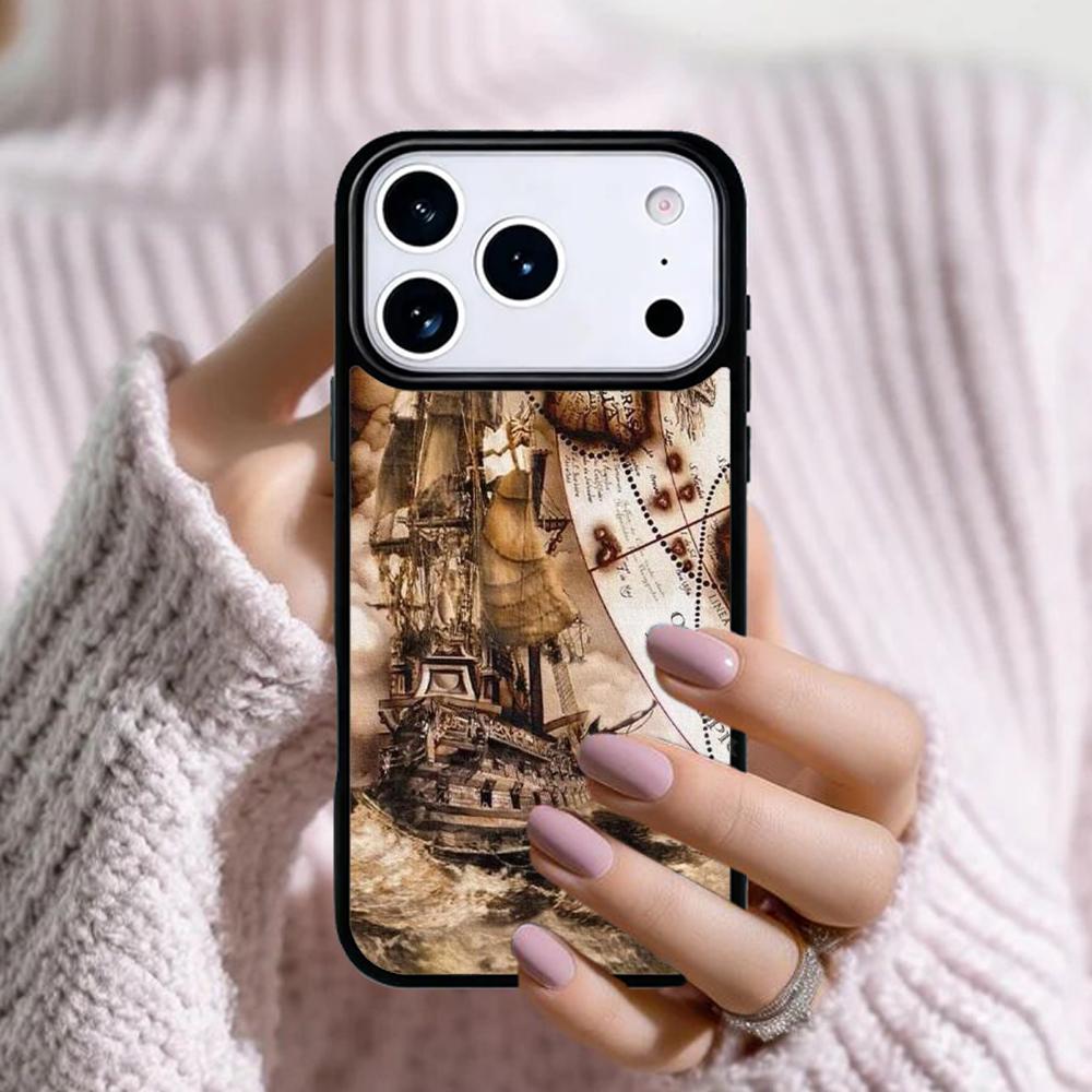 Pirate Ship Skull Treasure Map Phone Case For Apple iPhone 17 Air 16E 15 14 Plus 13 12 11 Pro Max Mini Funda Cover iPhone 14 Pro
