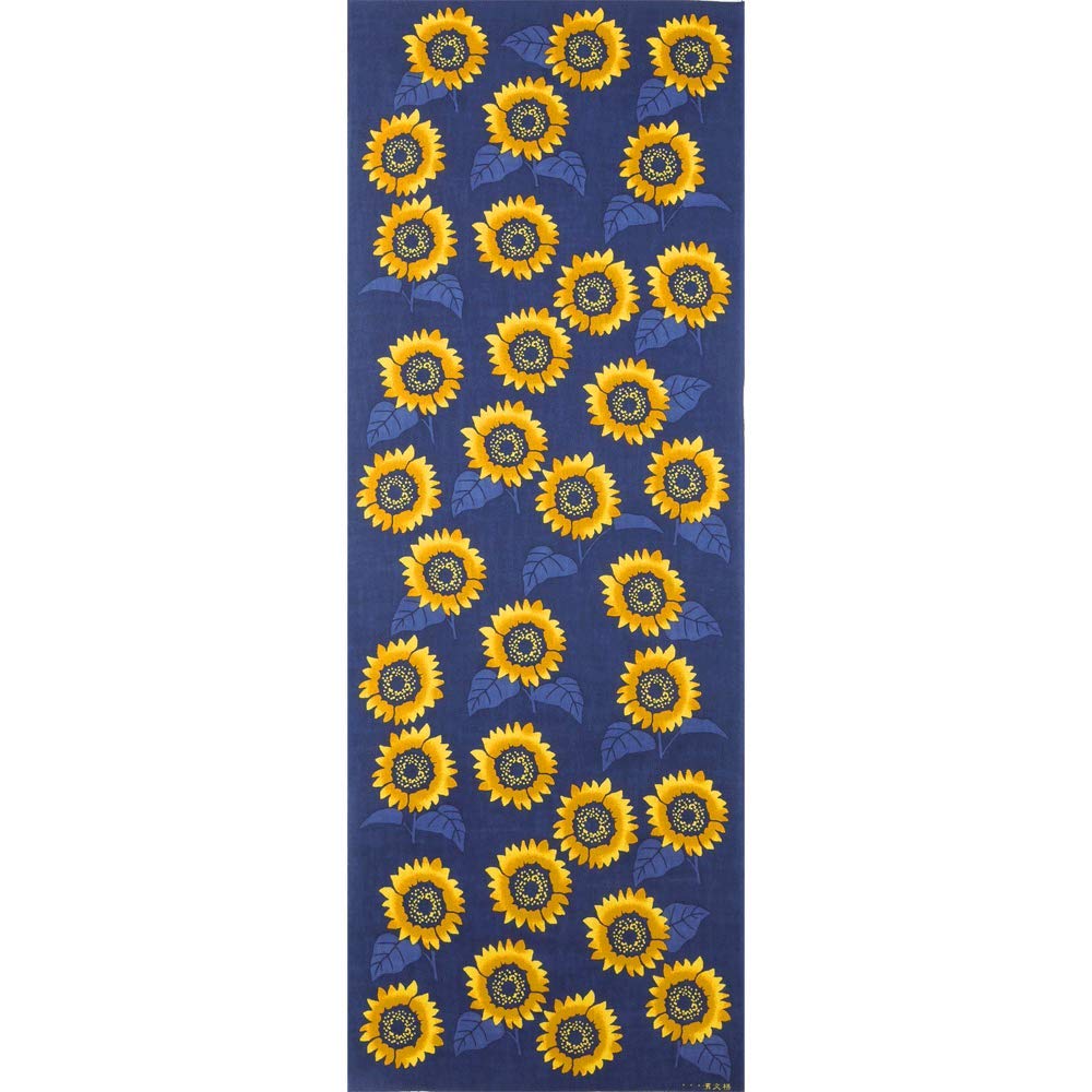 Hamamonyo Tenugui Hand Voller Sonnenblumen Marine (Japanisches Handtuch) - -
