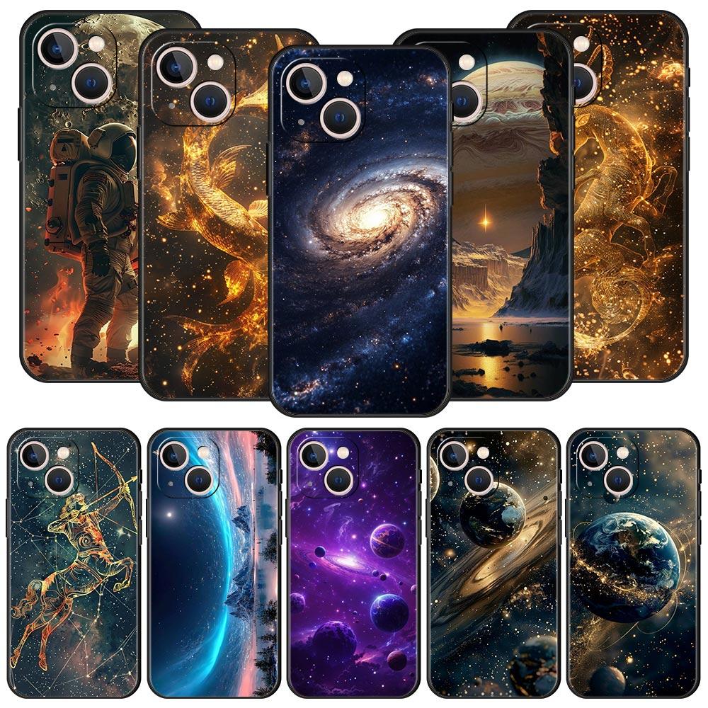 Moon Galaxy Universe Phone Case For iPhone 17 16 15 Pro Max 11 12 13 14 7 8 Plus SE 2020 X XR XS Cover Soft Black