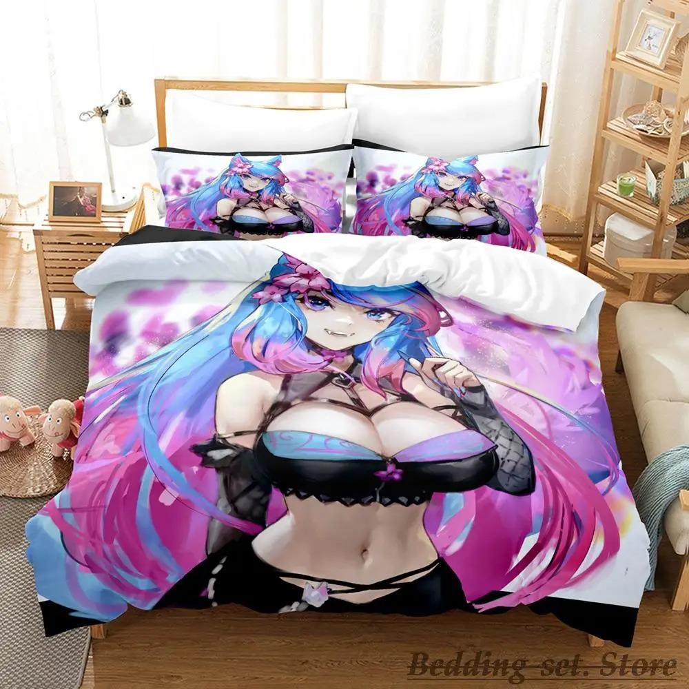 Sexy Girls Silvervale VTuber Bettwäsche-Set Einzelbett Twin Full Queen King Size Bettset Erwachsener Kind Schlafzimmer Bettdeckenbezug-Sets Anime