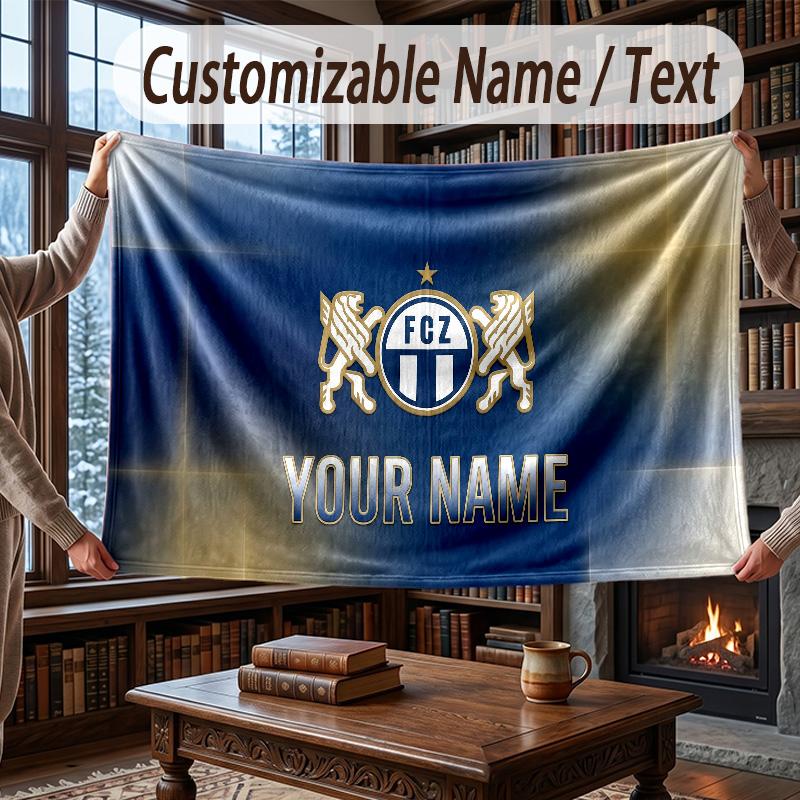 Custom Name Flannel Throw Blanket FC Zürich Pattern Warm Home Decoration