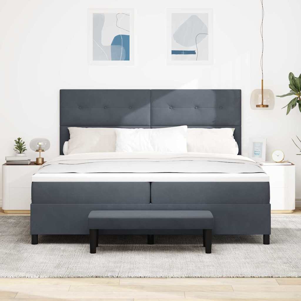 Box Spring Bed with Mattress Dark Gray 200 x 200 cm Velvet