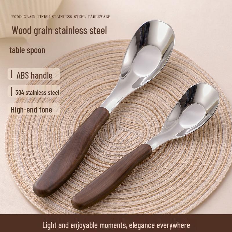 

304 Stainless Steel Yuanbao Cutlery Set - Wood Grain Imitation, Child-Friendly Knife, Fork & Spoon for Dining and Dessert. Small серебряный