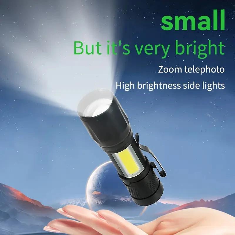 Powerful Mini LED Flashlight COB XPE Zoom Torch Built-in Battery USB Rechargeable with Pen Clip for Outdoor Camping Hiking Emergency Daily Use Light