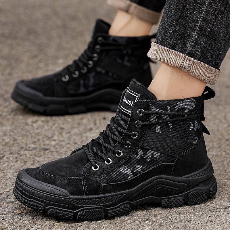 Fashion Men Ankle Boots Outdoor Hiking Shoes Non Slip Casual Walking Sneakers Leisure Boots Lightweight Breathable Work Boots