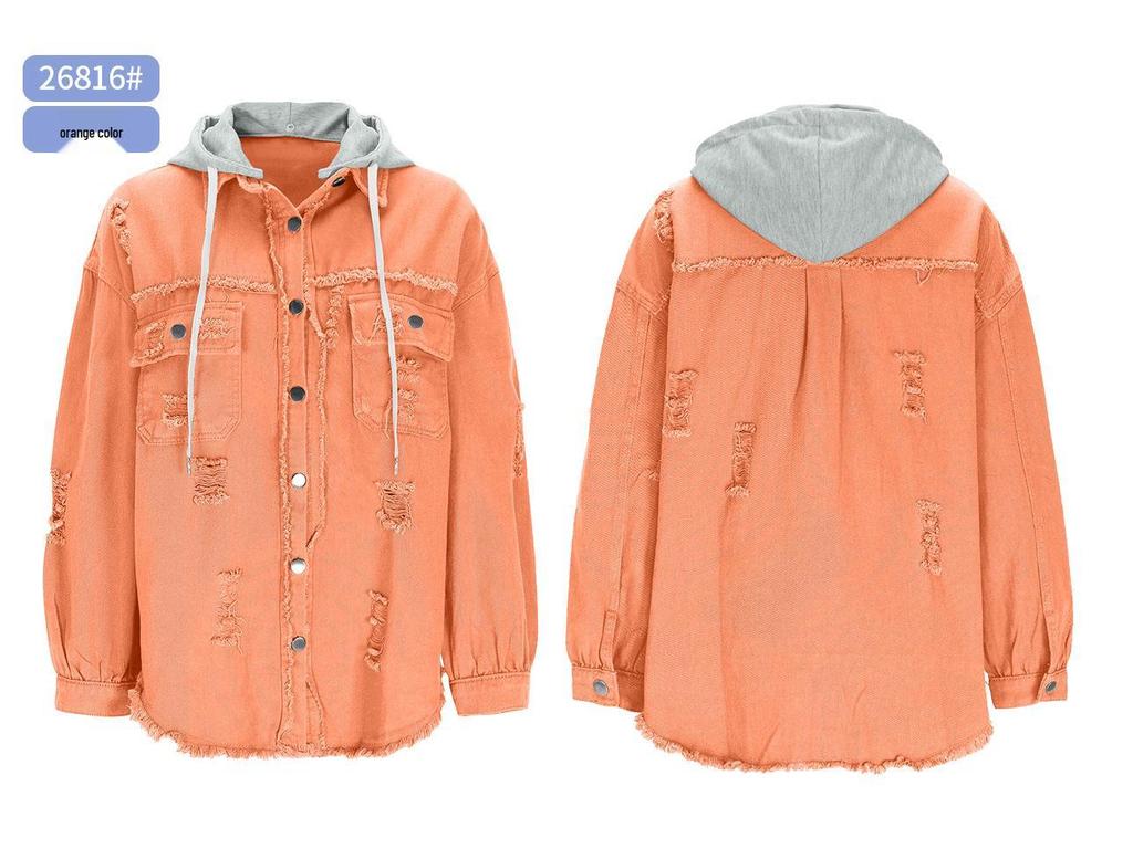 Trendig damjacka i denim, medellång, lös, fransad - Europeisk & Amerikansk Stil Mode Slag Casual Kläder