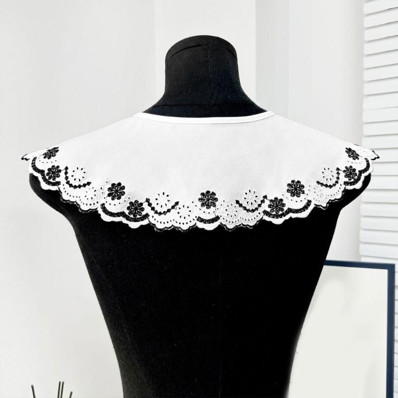 Embroidered Lace Flower Faux Collar Shawl Wrap with Adjustable Tie Design for Women Girl Formal Event and Daily Outfit