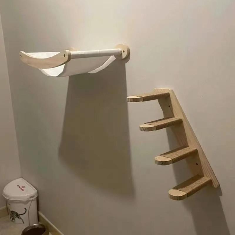 Natural Wood Cats Climbing Ladder Wall Mounted Space Efficient Design Activity Toy For Small Home And Pet Entertainment