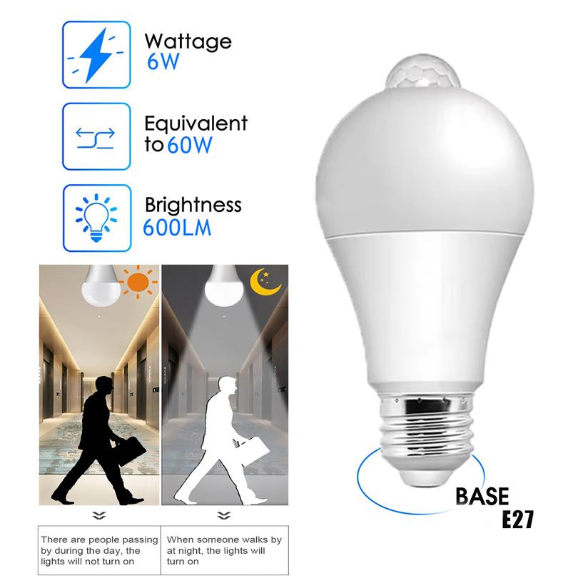 4PCS E27 PIR Motion Sensor LED Bulb 6W 9W 12W Dusk Dawn Led light bulb 110V 220V Working in Night For Home Stair Hallway bedroom
