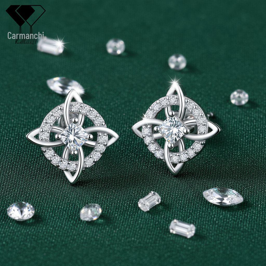 KEE-30 Celtic Knot Stud Earrings for Women - 925 Silver Needle, Light Luxury, High-End Feel