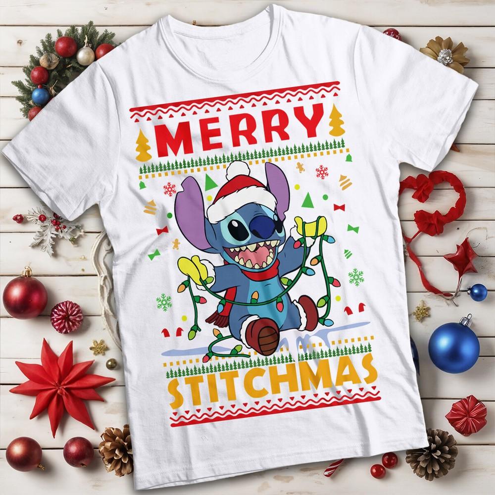 Stitch and Snowflakes Christmas Funny Ugly Unisexs and Unisexs TShirts MC