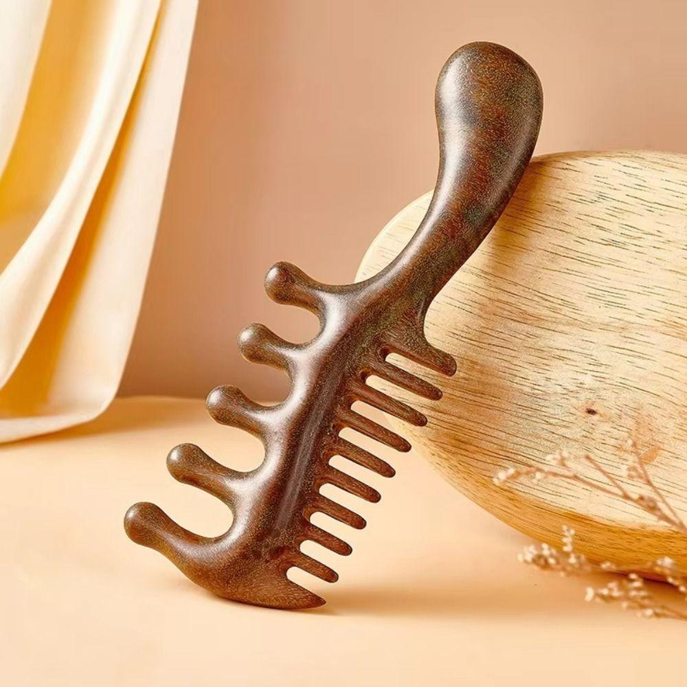 2 in 1 Wooden Scalp Massager Large Tooth Natural Sandalwood Hairbrush  Hairdressing Tool
