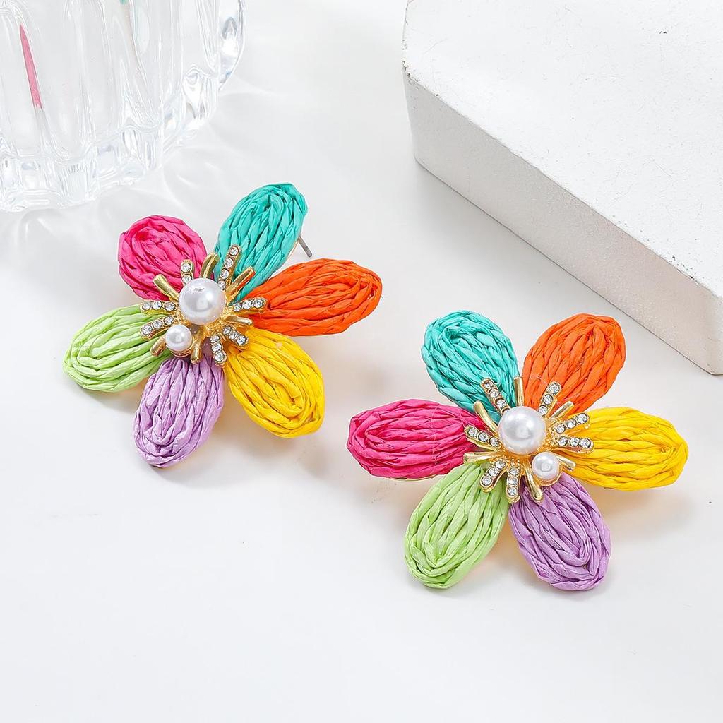 Spring Floral Raffia Earrings – European & American Style for Ladies' Parties