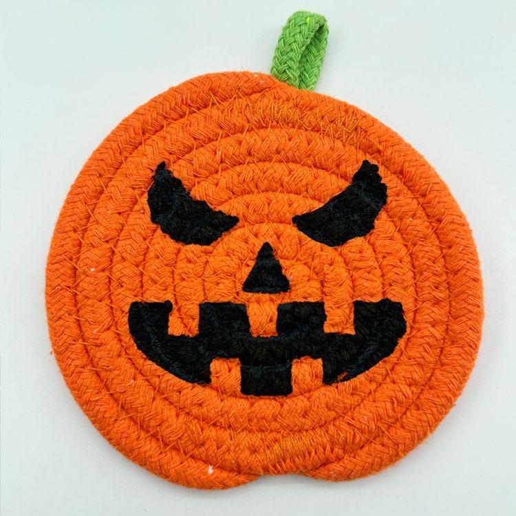 1Pcs Halloween Pumpkin Coaster Orange Pumpkins Absorbent Cup Coasters Woven Pumpkin Drink Cup Pad Mats Heat Resistant Drink
