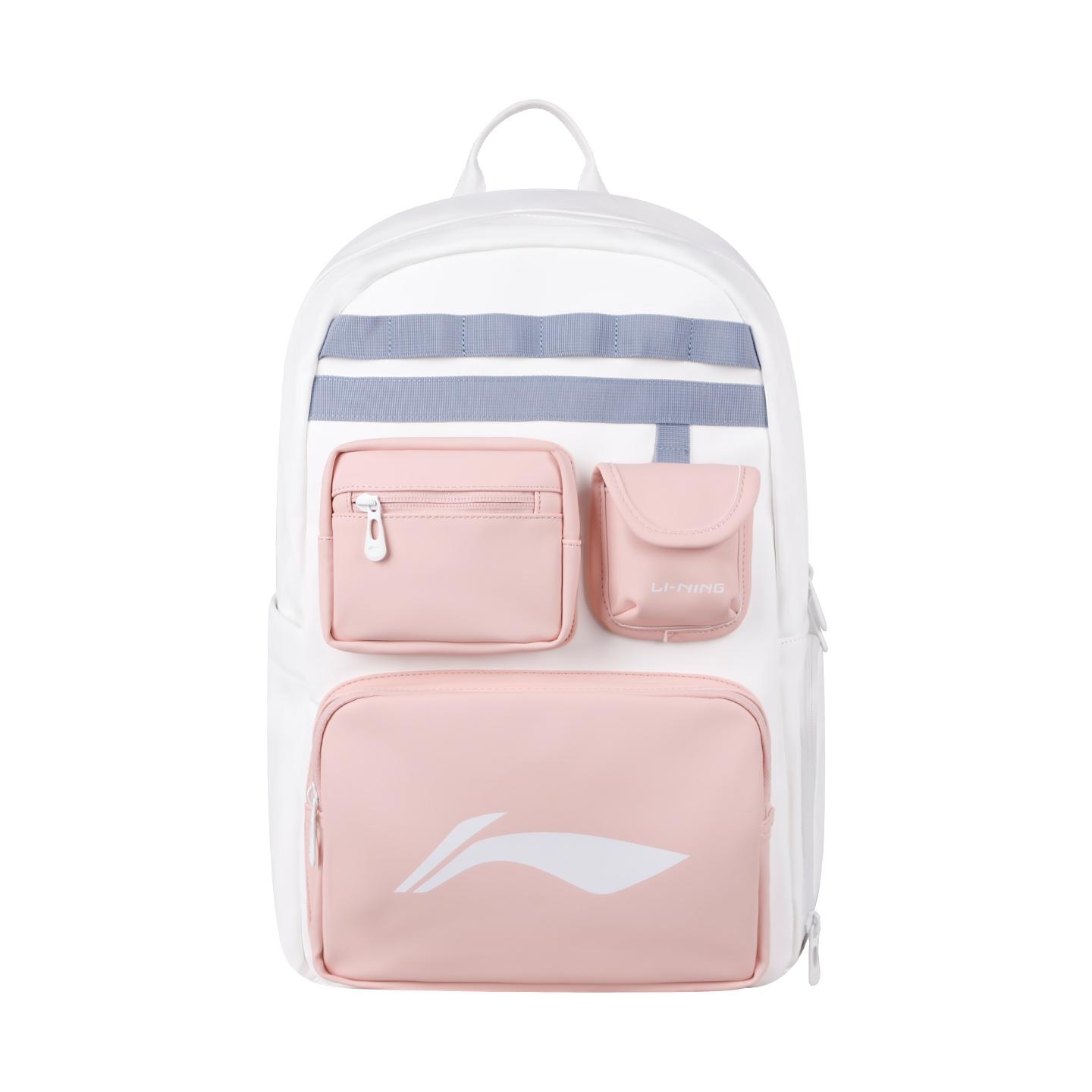 Li Ning Polyester Backpack Regular Women s White Pink ABSW227-2