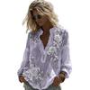 Women Shirt Oversize V-Neck Long Sleeve Casual Spring Autumn Shirt 3D Flower Printed Pattern Relaxed Fit Shirt Daily Wear