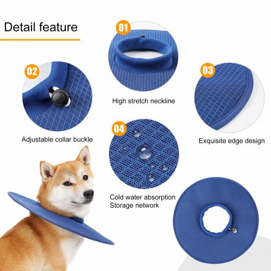 Coleira para animais de estimação macia, confortável, anti-lambedura, anti-mordida, fria, absorvente, ajustável, respirável, malha, coleira de recuperação para cães para cura pós-cirúrgica