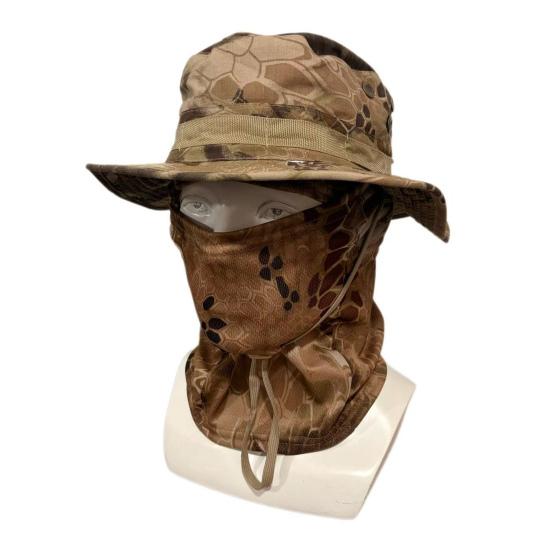 Camouflage Sonnenhut mit Sturmhaube Gesichtsmaske, UV-Schutz Herren Hut mit breiter Krempe, Atmungsaktiver Fischerhut für Outdoor Angeln Wandern Radfahren