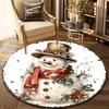 Black Background Christmas Gnome Candy Cane Round Rug  Xmas Gift Holly Berry Circular Mat Non Slip Holiday Home Decor Carpet