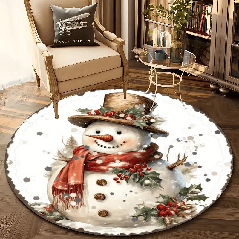 Black Background Christmas Gnome Candy Cane Round Rug  Xmas Gift Holly Berry Circular Mat Non Slip Holiday Home Decor Carpet
