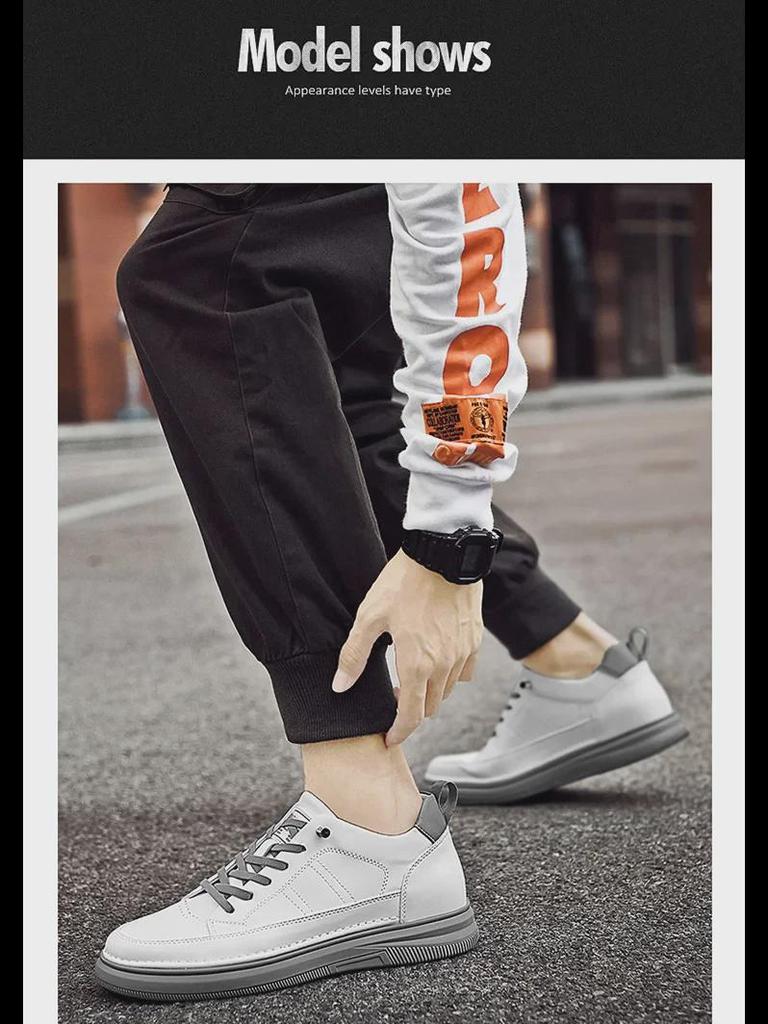 Autumn Men's White Height-Increasing Shoes 8cm - Korean/British Casual Fashion Shoes 