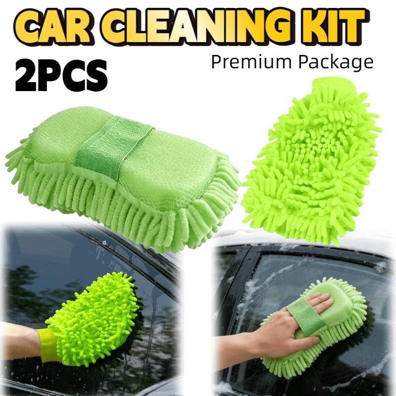 Best-Selling 2Pcs Car Cleaning And Maintenance Tool Set, Including Highly Absorbent Chenille Sponge And Chenille Gloves, Great Value Home Car Wash Green-2Pcs