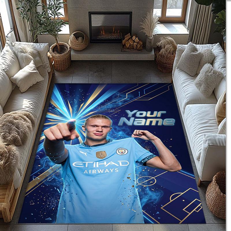 Erling Haaland Printed Crystal Velvet Rug Non‑Slip Crystal Velvet Carpet For Sofa Bedroom Indoor Home Decoration