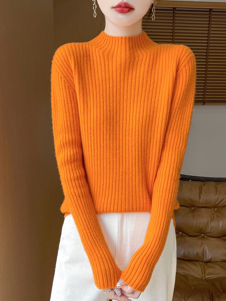 Women's Elegant Half-High Collar Wool Pullover Sweater - Autumn/Winter Cashmere Knitted Top