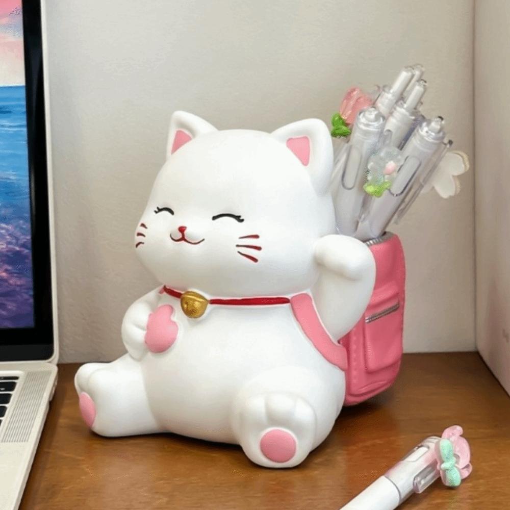 Multi Functional Small Cat Pen Holder Cartoon Makeup Brush Holder Desktop Storage Ornaments  Home