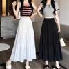1PC High Waist Skirts Long Skirts A-line Skirts Polyester Chiffon White Elastic Women Vintage