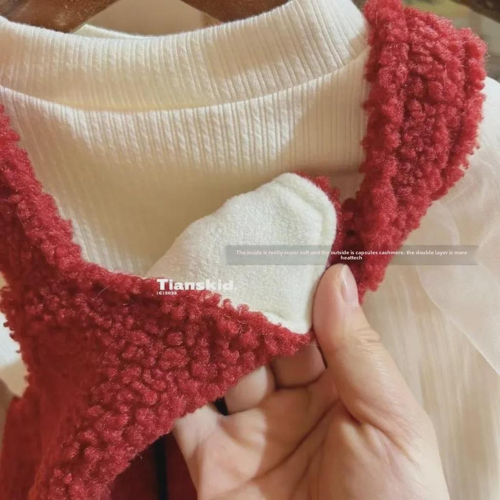 Set de Crăciun pentru fetițe, din catifea, din două piese - Fustă și top elegante, rochie roșu vin pentru Anul Nou