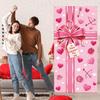Happy Valentine's Day Door Cover Decoration Pink Bow Gift Box Door Banner Valentines Day Love Heart Hanging Banner Valentine Present Backdrop for