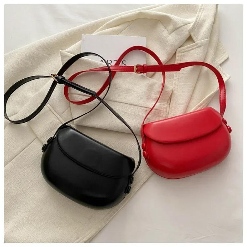 Solid Color Female Saddle Shoulde Bag PU Leather Ladies Small Crossbody Bags Simple Design Women's Fashi Clutch Purse Handbags