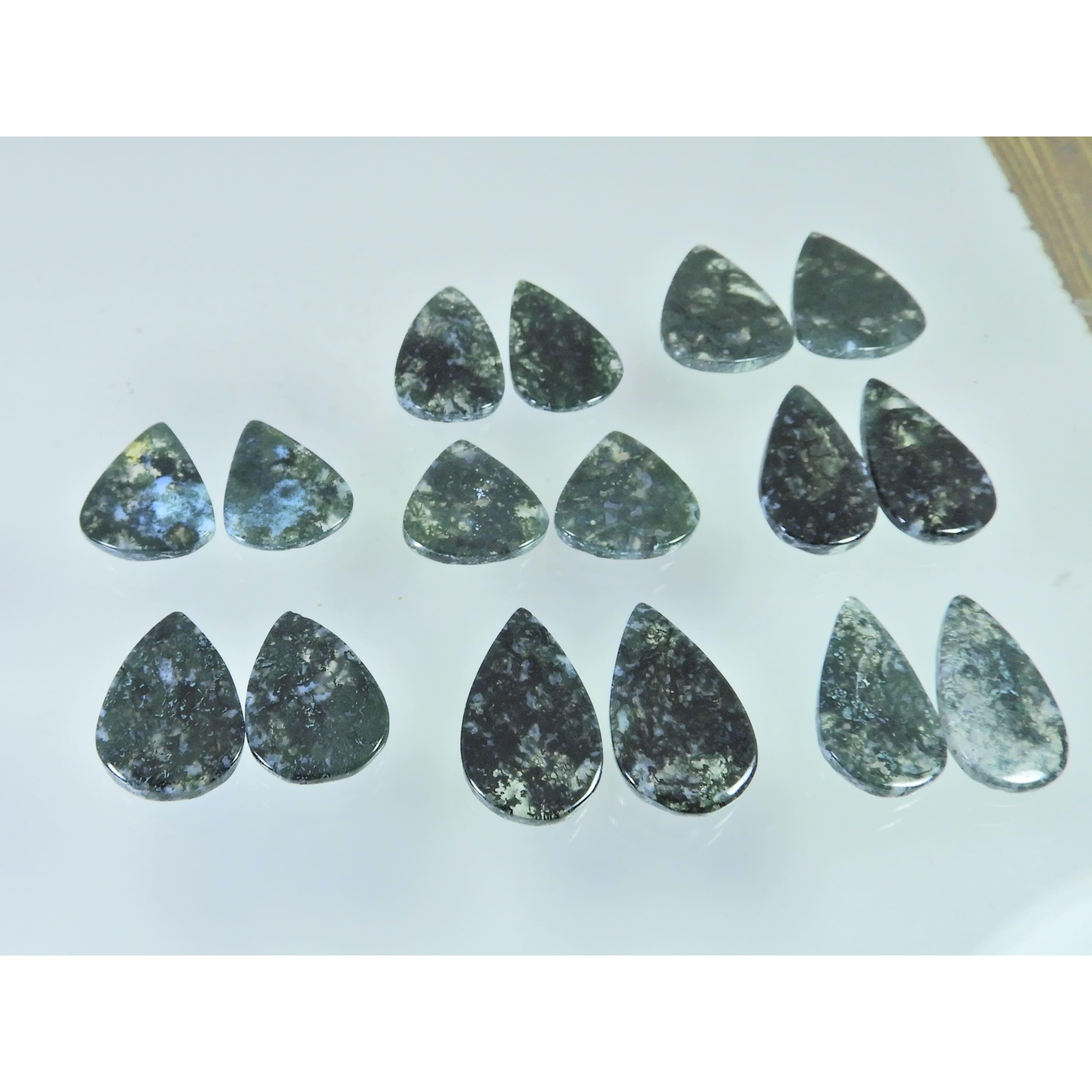 195Cts. Natural Moss Agate Matched Pair Pear Cabochon Gemstone 08 Pair Lot C-2299