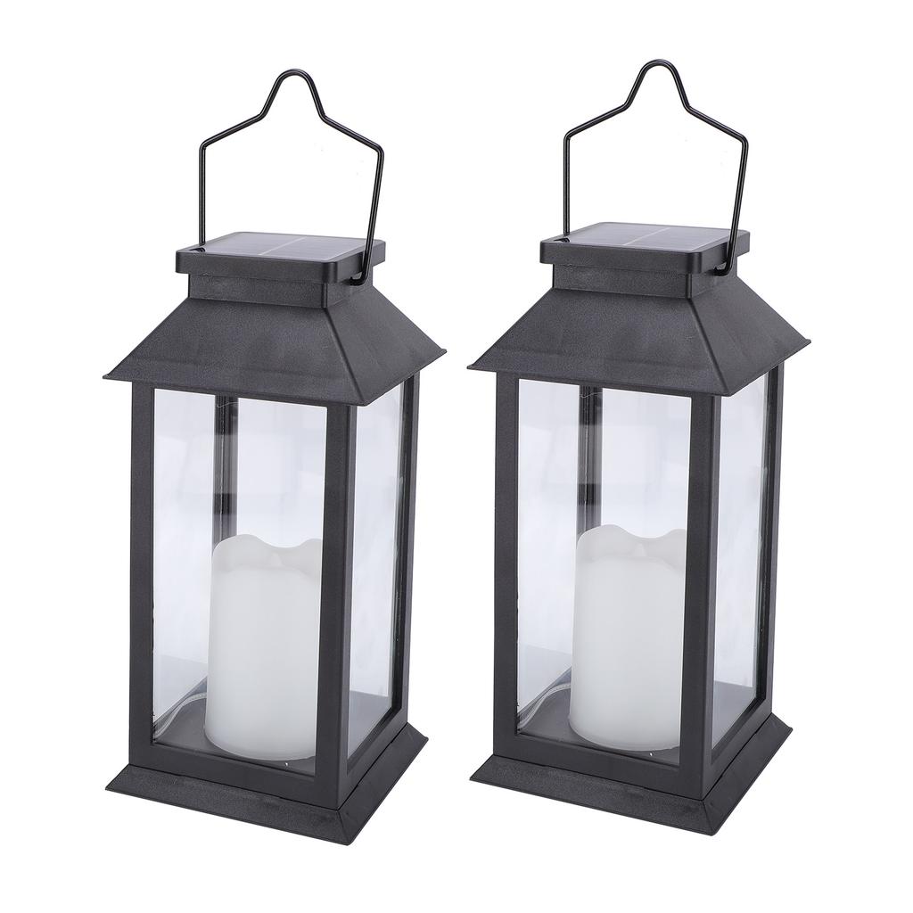 Solar Outdoor Hanging Lanterns, Flickering Flameless Candle Lanterns, IP65 Rainproof, Auto On Off, Rustproof Plastic