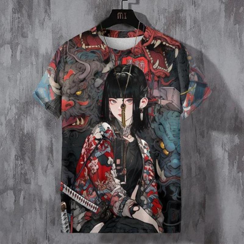 Summer Men Fashion Cool Samurai Tattoo Graphic T Shirts Trend Casual Harajuku Streetwear 3D Printed Hip Hop O-neck Tees Tops