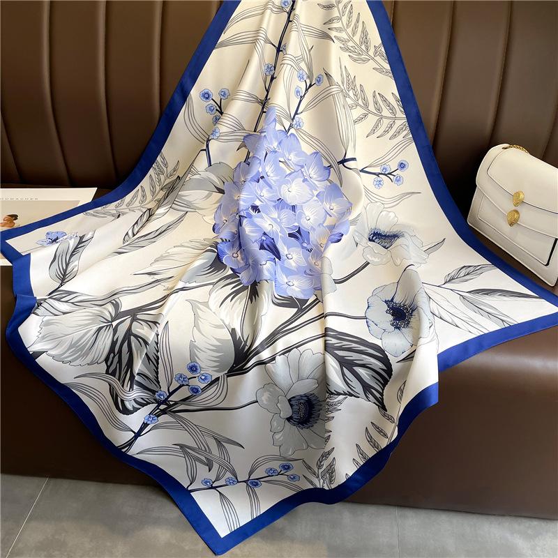 Fashion 90x90cm Satin Silk Scarf Women Luxury Large Shawl Wrap Muslim Hijab Headband Beach Stoles Female Bandana Foulard Turban