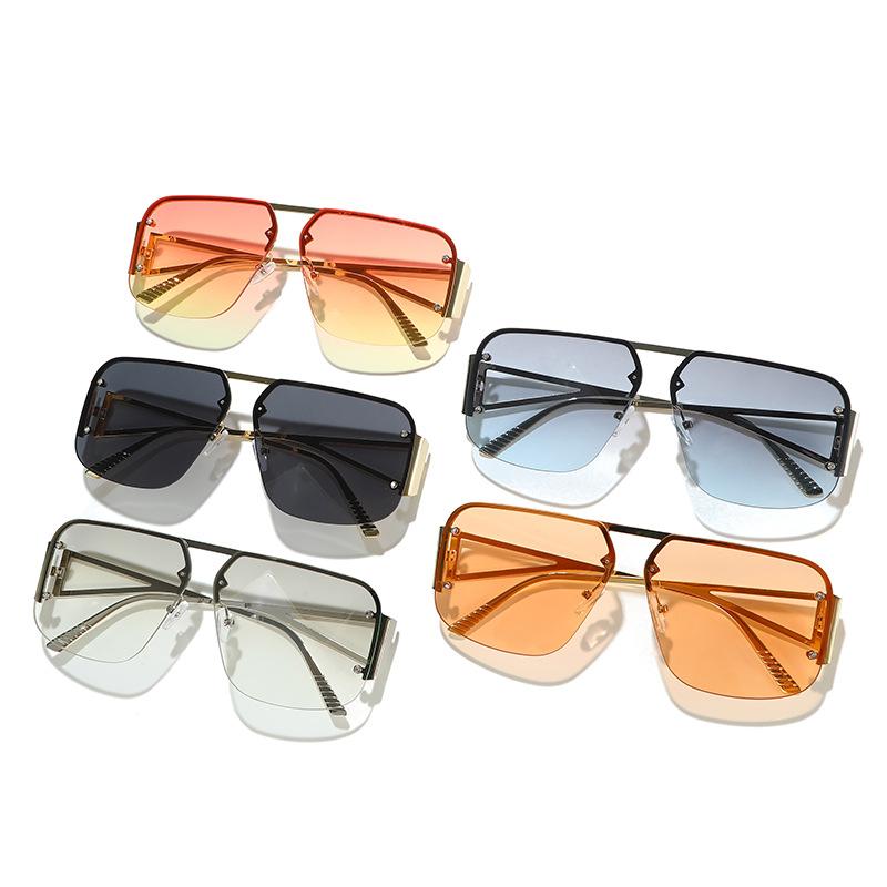 2023 Hot Fashion Pilot Sunglasses, European And American Retro Curtain Half-Frame Versatile Square Sunglasses