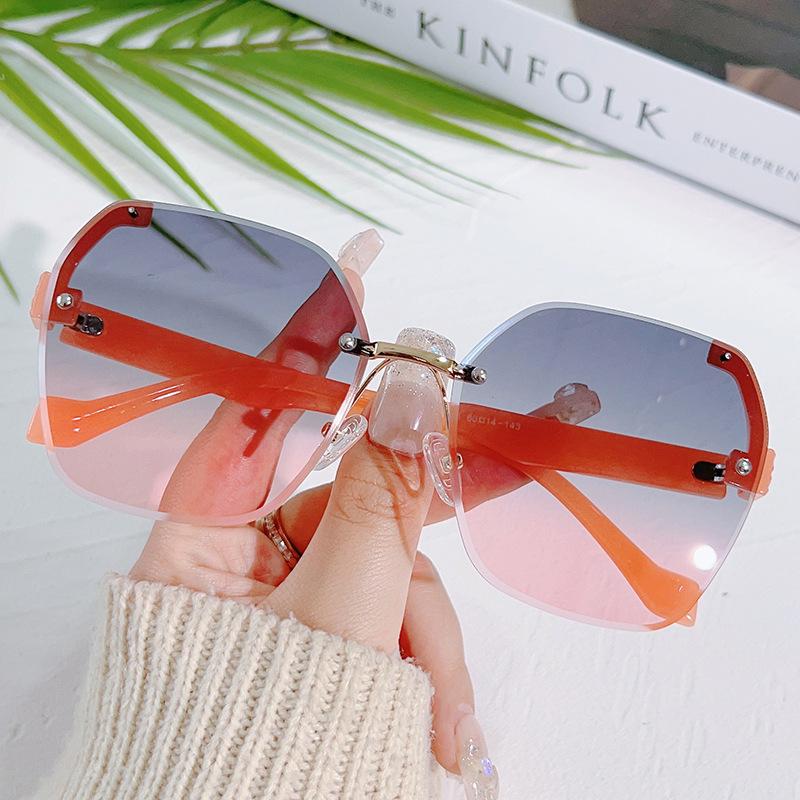 Frameless Sunglasses, Metal Trimmed Pc Textured Legs Simple Glasses Uv400